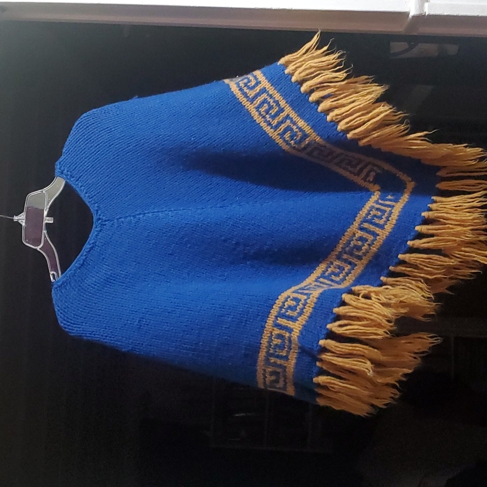 Blue and Gold Knit Poncho